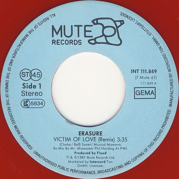 Erasure : Victim Of Love (Remix) (7", Single, Red)