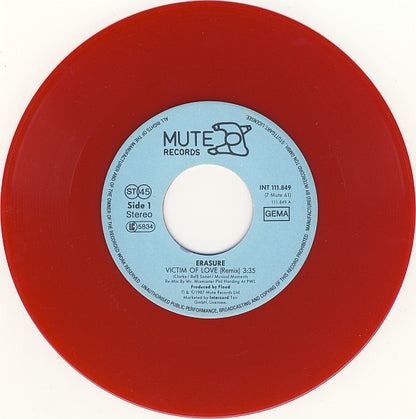 Erasure : Victim Of Love (Remix) (7", Single, Red)