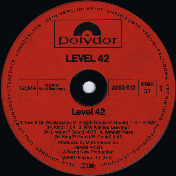 Level 42 : Level 42 (LP, Album, Inj)