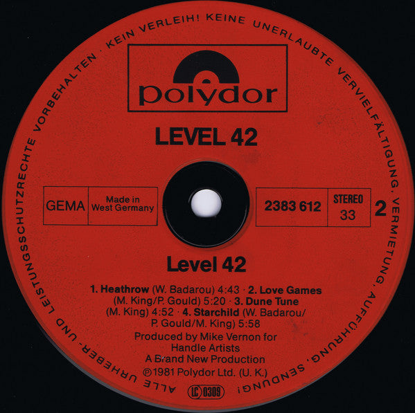Level 42 : Level 42 (LP, Album, Inj)