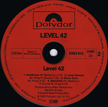 Level 42 : Level 42 (LP, Album, Inj)