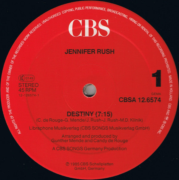 Jennifer Rush : Destiny (Special Version) (12", Maxi)