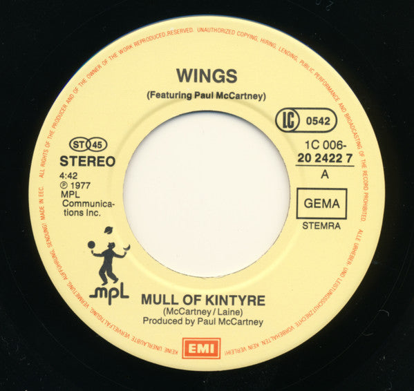 Wings Featuring Paul McCartney* : Mull Of Kintyre (7", Single, RE)