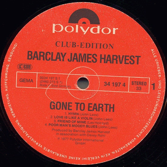 Barclay James Harvest : Gone To Earth (LP, Album, Club)