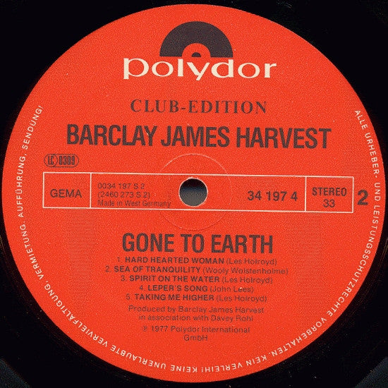 Barclay James Harvest : Gone To Earth (LP, Album, Club)