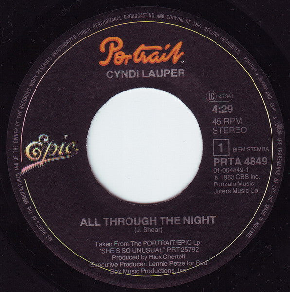 Cyndi Lauper : All Through The Night (7", Single)