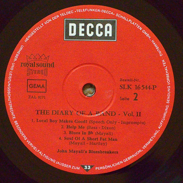 John Mayall / John Mayall's Bluesbreakers* : The Diary Of A Band Volume Two (LP, Album)