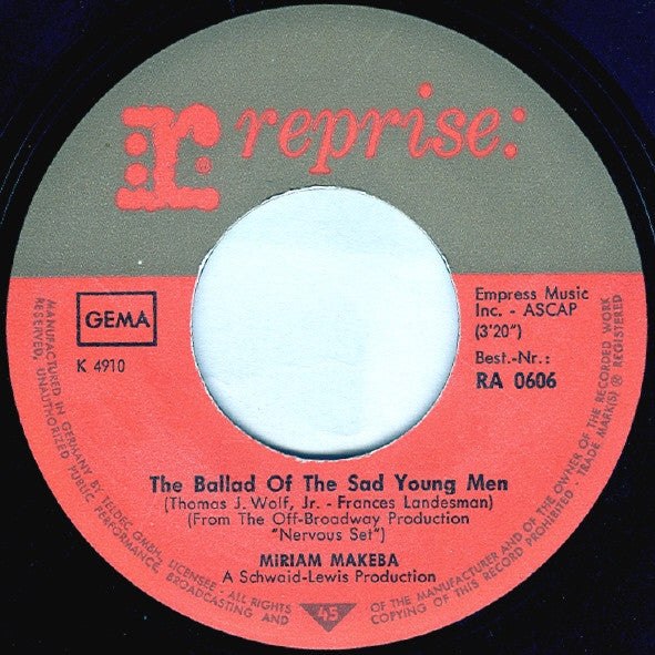 Miriam Makeba : Pata Pata / The Ballad Of The Sad Young Men (7", Single)