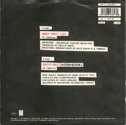 INXS : Baby Don't Cry (7", Single)