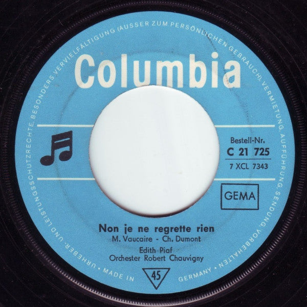 Edith Piaf : Non Je Ne Regrette Rien / Jerusalem (7", Single)