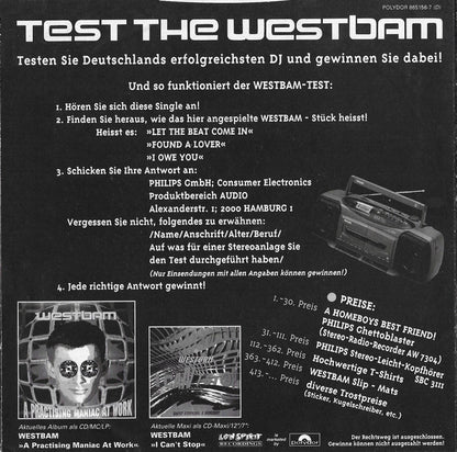WestBam : Test The Westbam (7", Single, Ltd, Promo)