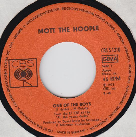 Mott The Hoople : One Of The Boys / Sucker (7", Single)