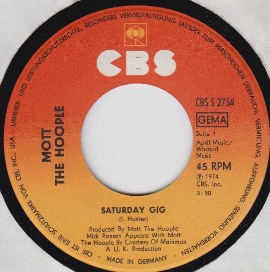 Mott The Hoople : Saturday Gig (7", Single)