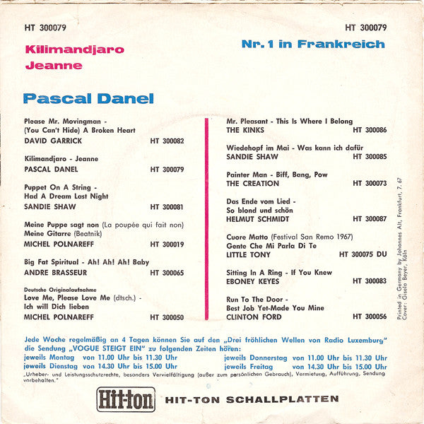 Pascal Danel : Kilimandjaro (7", Single)