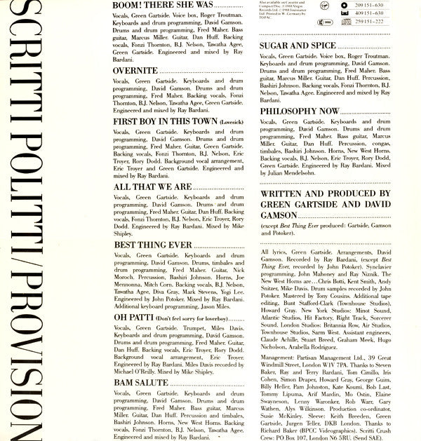 Scritti Politti : Provision (LP, Album)