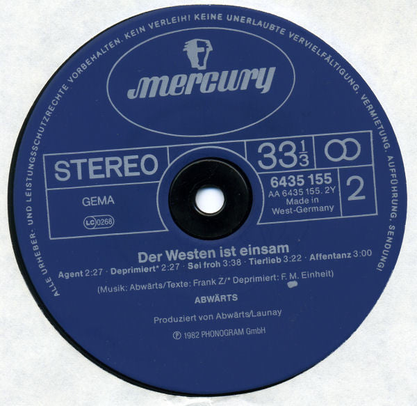 Abwärts : Der Westen Ist Einsam (LP, Album)