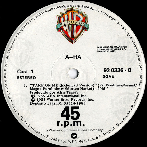 a-ha : Take On Me (Extended Version) (12", Maxi)