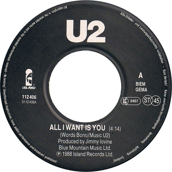 U2 : All I Want Is You (7", Single, Non)