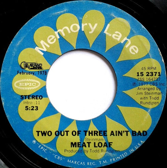 Meat Loaf : Two Out Of Three Ain't Bad / Paradise By The Dashboard Light (7", Single, RP)