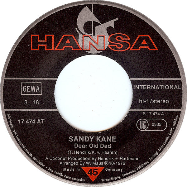 Sandy Kane : Dear Old Dad (7", Single)