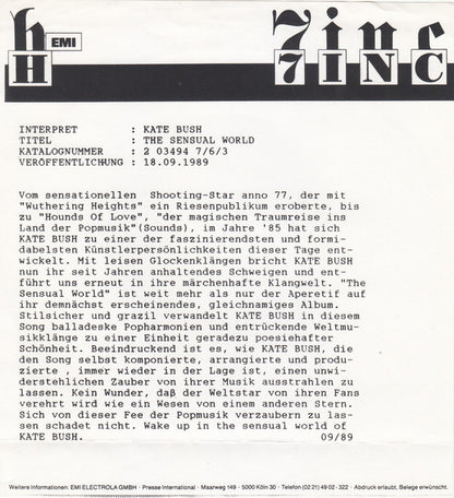 Kate Bush : The Sensual World (7", Single)