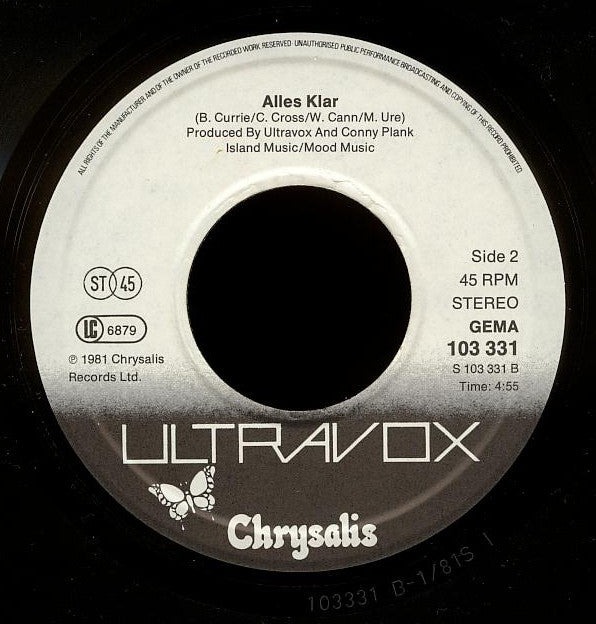 Ultravox : All Stood Still (7", Single)