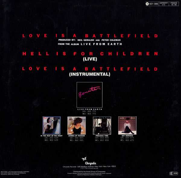 Pat Benatar : Love Is A Battlefield (12", Maxi)