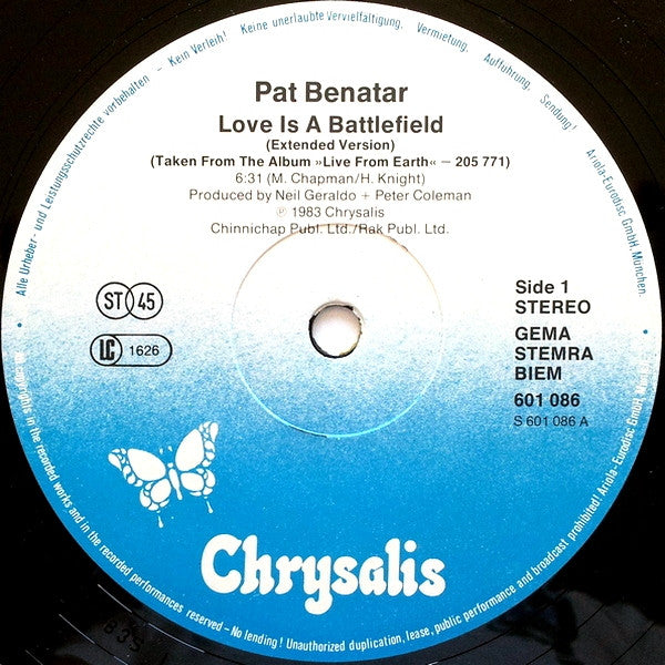 Pat Benatar : Love Is A Battlefield (12", Maxi)