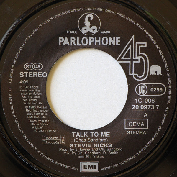 Stevie Nicks : Talk To Me (7", Single)