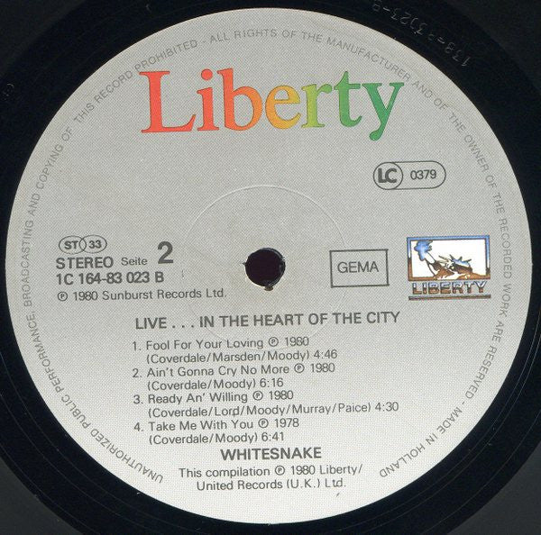 Whitesnake : Live... In The Heart Of The City (2xLP, Album)