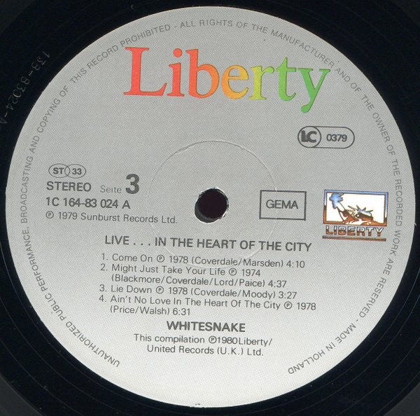 Whitesnake : Live... In The Heart Of The City (2xLP, Album)