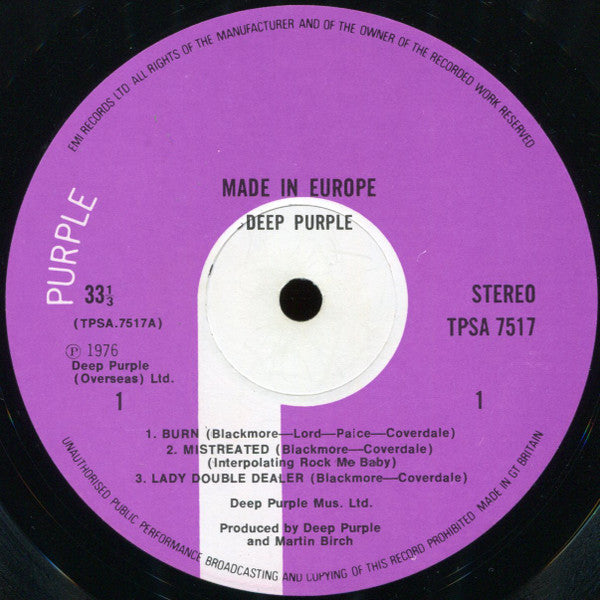 Deep Purple : Made In Europe (LP, Album, Gat)