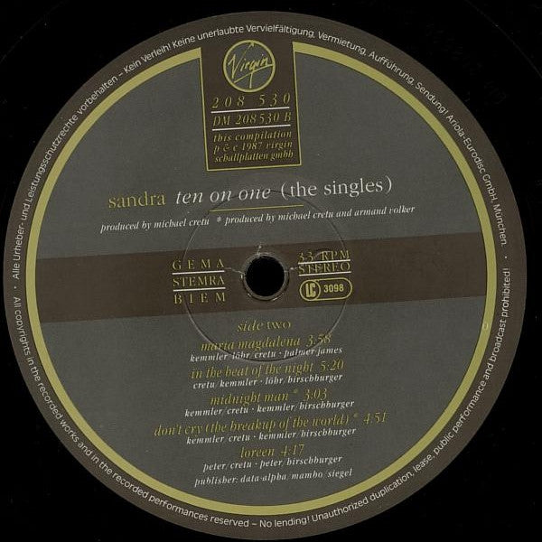 Sandra : Ten On One (The Singles) (LP, Comp)