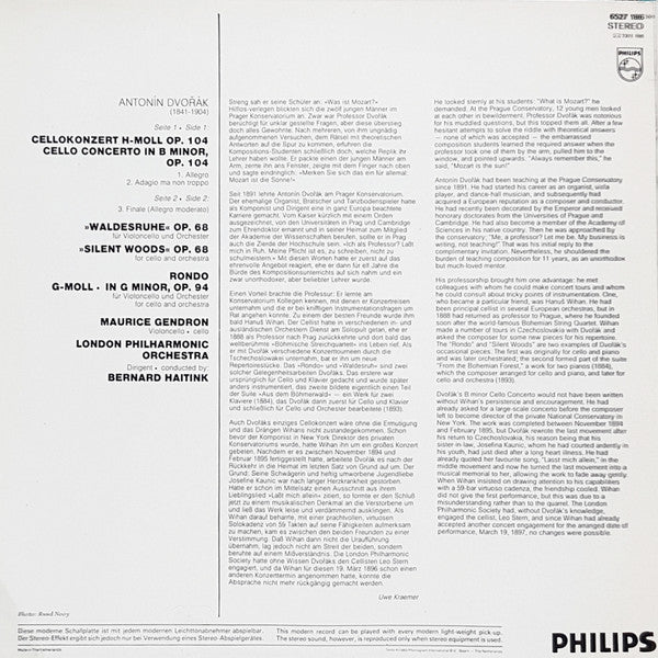 Dvořák* - Maurice Gendron, London Philharmonic Orchestra, Bernard Haitink : Cello Concerto / "Silent Woods" = "Waldesruhe" / Rondo Op.94 (LP)