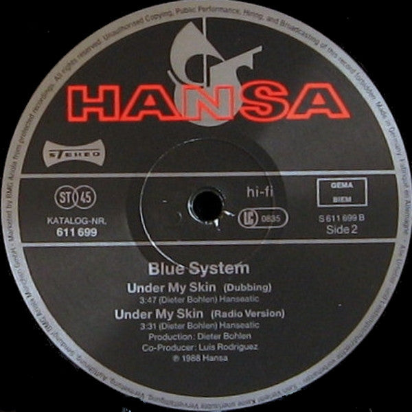 Blue System : Under My Skin (12", Maxi)