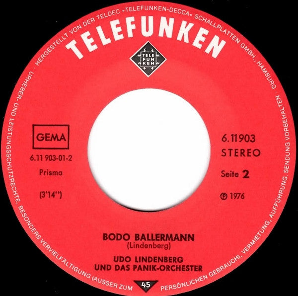 Udo Lindenberg & Das Panik-Orchester* : Ich Träume Oft Davon, Ein Segelboot Zu Klau'n (7", Single)