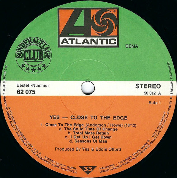 Yes : Close To The Edge (LP, Album, Club)
