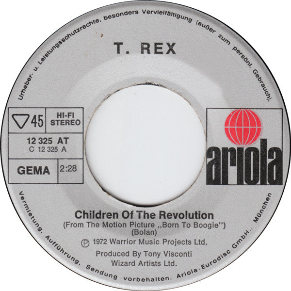 T. Rex : Children Of The Revolution / Jitterbug Love (7", Single)