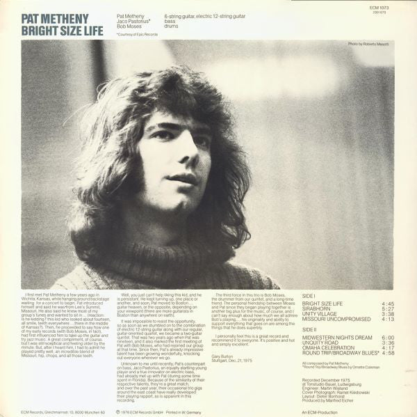 Pat Metheny : Bright Size Life (LP, Album, RE)