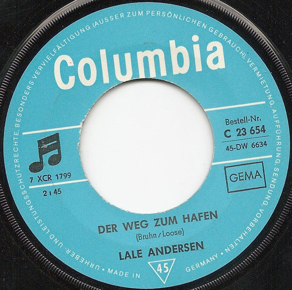 Lale Andersen : Der Weg Zum Hafen / Alle Fahren Sie Hinaus (7", Single)