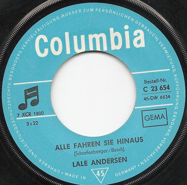 Lale Andersen : Der Weg Zum Hafen / Alle Fahren Sie Hinaus (7", Single)