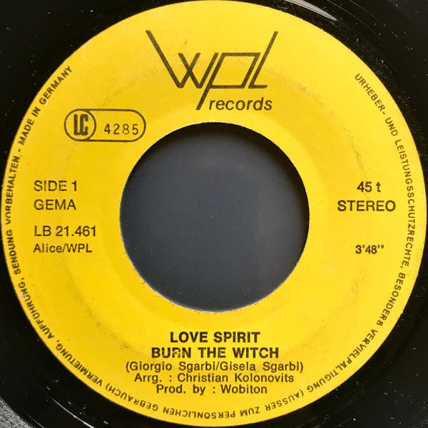 Love Spirit : Burn The Witch / Joe Rainbow (7")