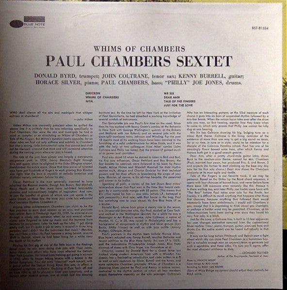 Paul Chambers Sextet : Whims Of Chambers (LP, Album, RE)