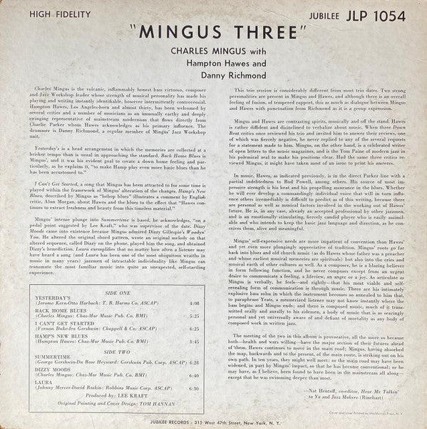 Charles Mingus With Hampton Hawes And Danny Richmond* : Mingus Three (LP, Album, Mono)