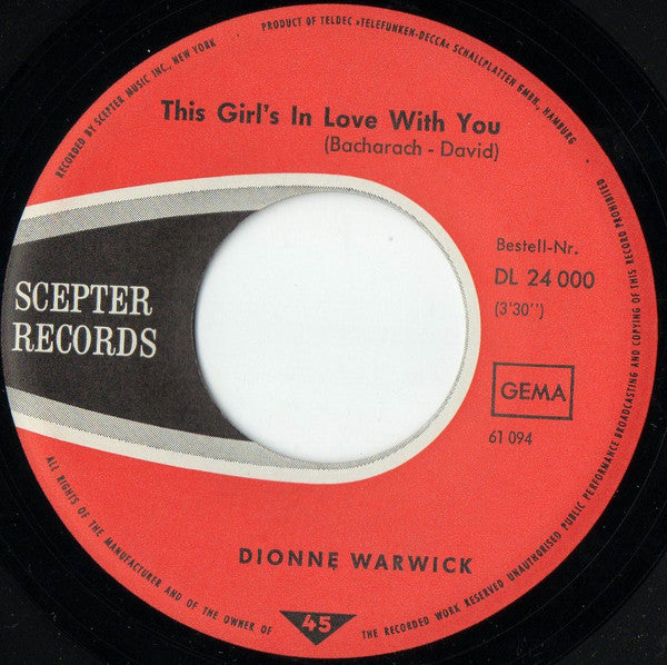 Dionne Warwick : This Girl's In Love With You / Dream Sweet Dreamer (7")