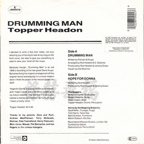 Topper Headon : Drumming Man (7", Single)