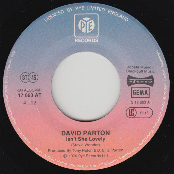 David Parton : Isn't She Lovely (7", Single)
