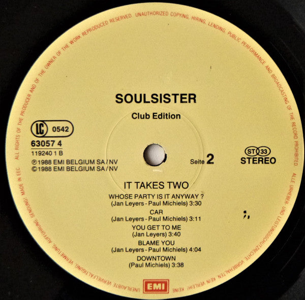 Soulsister : It Takes Two (LP, Album, Clu)