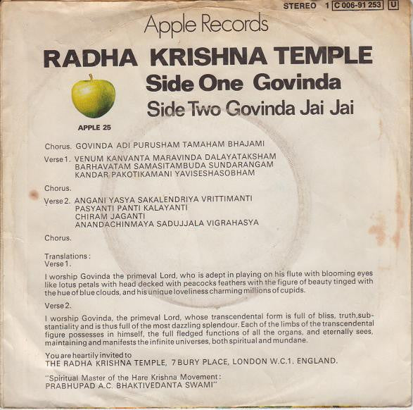 Radha Krsna Temple* : Govinda (7", Single)