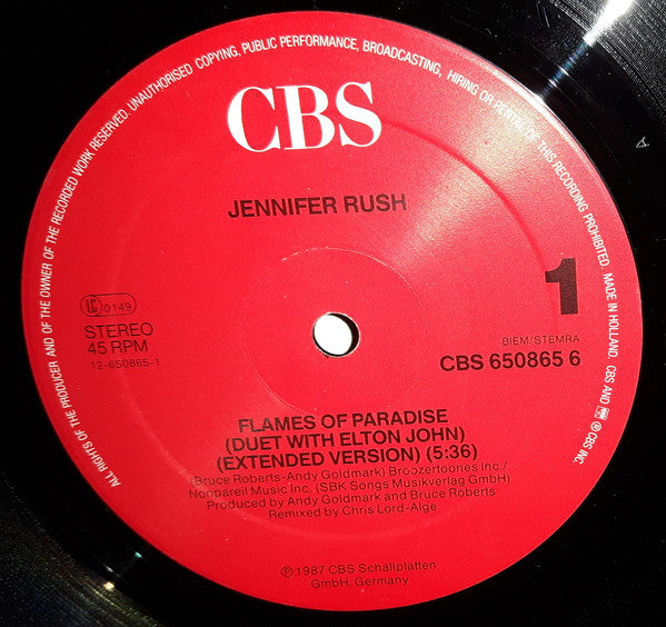 Jennifer Rush : Flames Of Paradise (Duet With Elton John) (Extended Version) (12", Maxi)